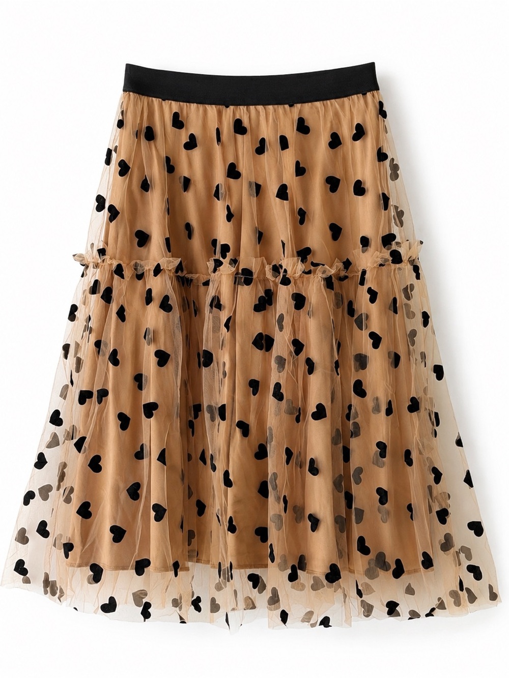 SHEIN Curve Heart Print Tulle Midi Skirt 0XL Valentine Coquette Mesh Layered